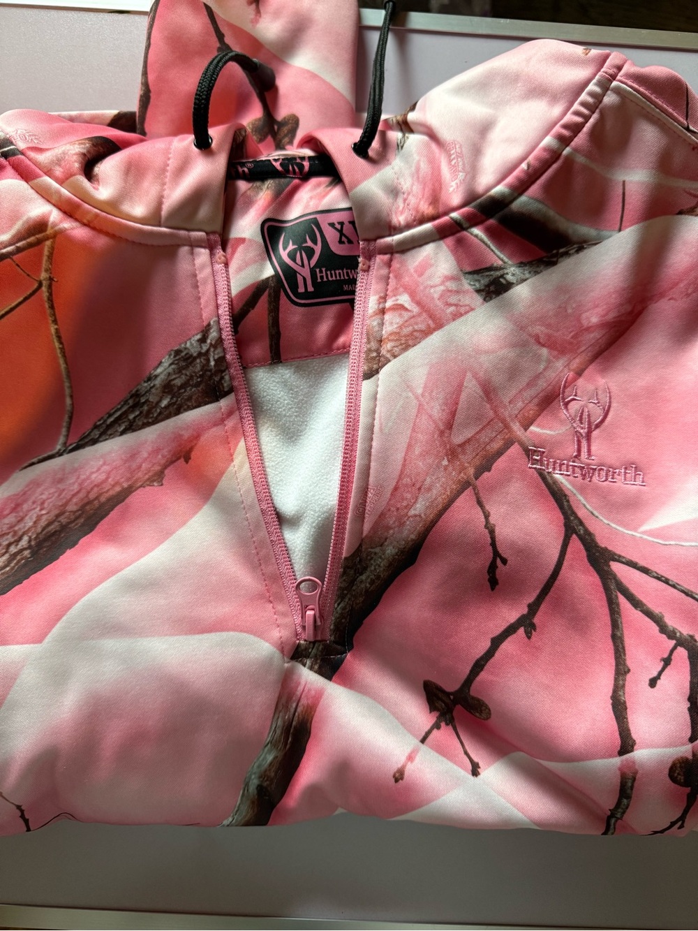 Huntworth Women's Pink Camo Half-Zip Hooded Pullover XL